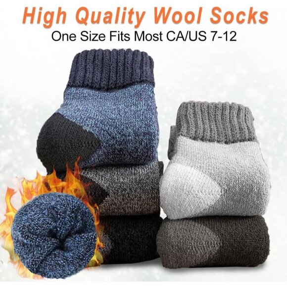 Men's 5 Pairs Thermal Knit Thick Cozy Boot Winter Socks for Hiking Walking - Picture 3 of 6